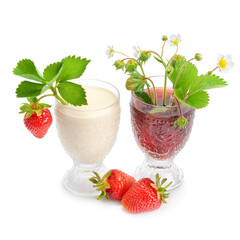 Glass of strawberry smoothie isolated on white background.