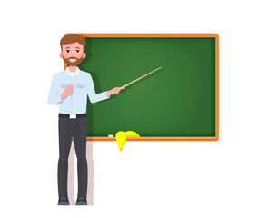 Male teacher at blackboard. Isolated vector illustration 