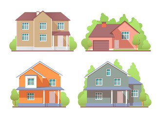 Houses exterior set. Vector flat illustration