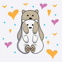 cute cartoon bear couple illustration background color love design vector