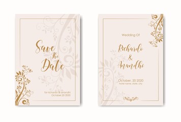 wedding invitation template in floral style. elegant wedding invitation with golden color.