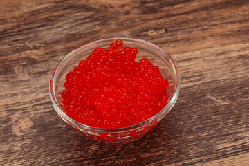Red salmon caviar in the bowl