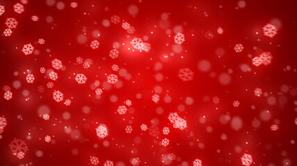 Christmas red snowflake with night star light and snow fall red background.