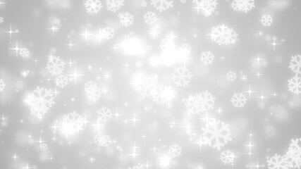 Christmas white snowflake with snow fall on winter gray background.