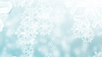 Christmas blue white snowflake with snow fall on winter background.