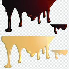 Vector design of white and black chocolate drips. Chocolate cream drips. Vector design elements for infographic, web, internet, presentation.
