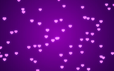 Valentine day pink hearts on purple background.