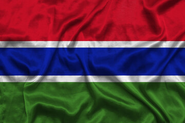 Gambia national flag background with fabric texture. Flag of Gambia waving in the wind. 3D illustration