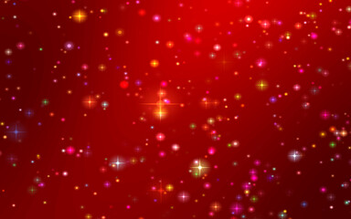 Christmas colorful starry on red black gradient background.