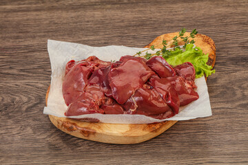 Raw chicken liver over board