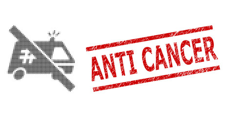 Forbidden jail car halftone dotted vector and Anti Cancer dirty stamp seal. Stamp seal includes Anti Cancer text between parallel lines.