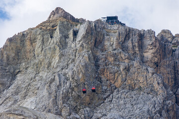 Passo Falzarego, Italy: gondola cable car reaching the  Lagazuoi hut at an altitude of 2700m (8900ft).Lagazuoi mountain group was part of the front and set of several battles during WWI