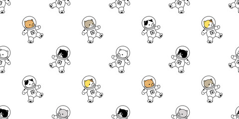 cat seamless pattern kitten vector space suit calico spaceship ufo Galaxy star pet animal tile background scarf isolated repeat wallpaper cartoon illustration doodle design © CNuisin