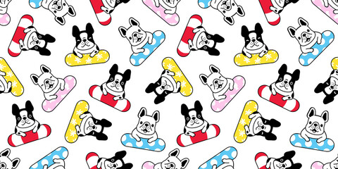 dog seamless pattern french bulldog swimming ring pool ocean beach pet puppy breed vector repeat wallpaper tile background scarf isolated cartoon animal doodle illustration design