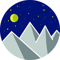 I love nature. Mountains vector logo. Tattoo night sky in a circle icon.
