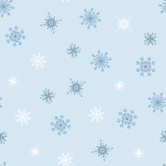 Snowflakes vector seamless pattern design for winter and Christmas fabric, wrapping, textile, wallpaper, background.