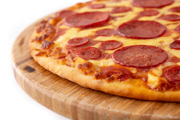 Italian pepperoni pizza on isolated on white background	