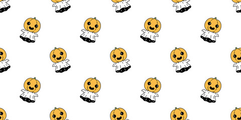 Ghost seamless pattern Halloween spooky pumpkin flying cartoon vector scarf isolated repeat wallpaper tile background devil evil doodle gift wrap paper illustration design