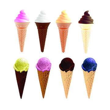 Vector illustration of colored ice cream. Image of a collection of sweets.