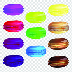 Vector image of color french cookies on transparent background. Drawing sweet elements for the design of cards. Dessert for breakfast.