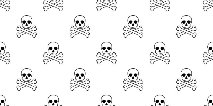 skull Halloween seamless pattern crossbones pirate vector symbol ghost scarf isolated repeat wallpaper tile background cartoon doodle illustration design