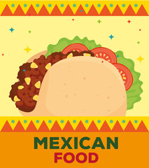 mexican food poster with delicious taco vector illustration design