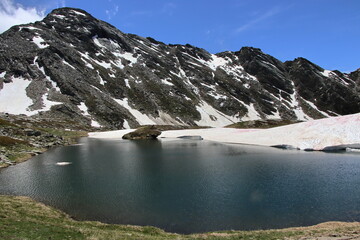 Lakes lying up in the mountains in the Chisone valley.