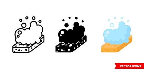 Sponge with foam icon of 3 types color, black and white, outline. Isolated vector sign symbol.