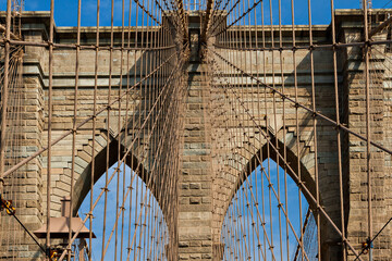 Architectural details of Brooklyn Bridge, New York City, USA.