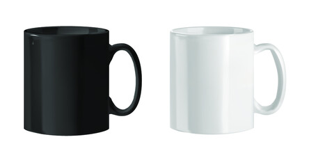 Vector realistic illustration of cups. White and black porcelain cups.