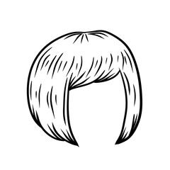 Women hairstyle. Hair on the head. Trendy modern haircuts girl - bob cut. Sketch black and white cartoon illustration. Mask for app