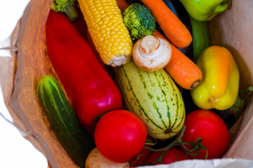 Colorful vegetables mix, ingredients and raw and organic vegetarian food, space for copy paste