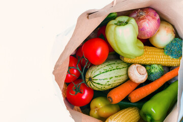 Colorful vegetables mix, ingredients and raw and organic vegetarian food, space for copy paste