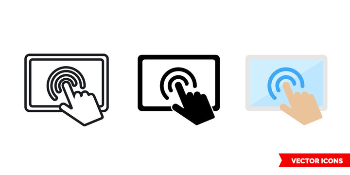 Touch screen icon of 3 types color, black and white, outline. Isolated vector sign symbol.