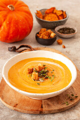 Cream of Pumpkin and sweet potato soup with seeds 