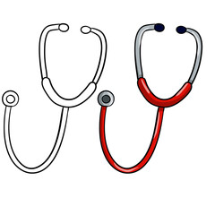Stethoscope. Medical instrument for listening to your heartbeat and breathing. Hospital and health element. Cartoon illustration on white background