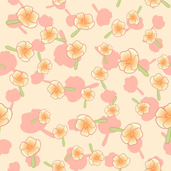 Seamless floral pattern with cute cartoon color flowers, doodle vector drawing