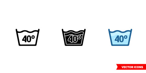 Water temperature 40C icon of 3 types color, black and white, outline. Isolated vector sign symbol.