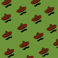 Mexican style sombrero and mustache pattern for celebration of Mexican independence or Cinco de Mayo