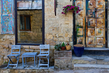 Fototapeta na wymiar Colorful village house in Yesilyurt Village, Northern Aegean, Turkey.