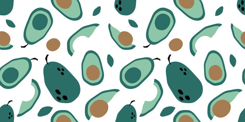 Fruit seamless pattern, Hand drawing Avocado on white wallpaper.	

