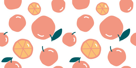 Fruit seamless pattern, Hand drawing Oranges on white wallpaper.	
