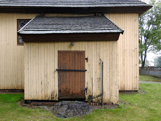 built in the second half of the 18th century, a wooden Catholic church dedicated to the transfiguration of the Lord and Saint Stanislaus in the pre-war village in Masovia in Poland