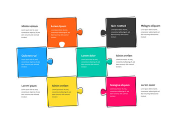 Infographic puzzle layout on the white backgorund, modern template with colored elements