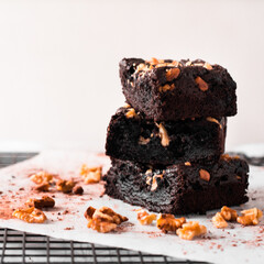 Freshly Baked Chocolate Brownies with cashew nuts