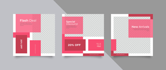 3 Set editable social media post template. modern promotion square banner for social media.