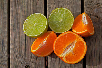 citrus fruits on wooden table