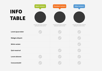 Infographic table with colored labels, Clean and modern tabular layout