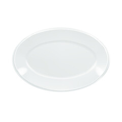 Vector realistic illustration of white oval porcelain plate. Isolated image of tableware.