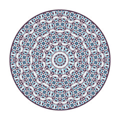 Oriental geometric mandala background. Arabic circular decorative ornament isolated on white. Vector asian design